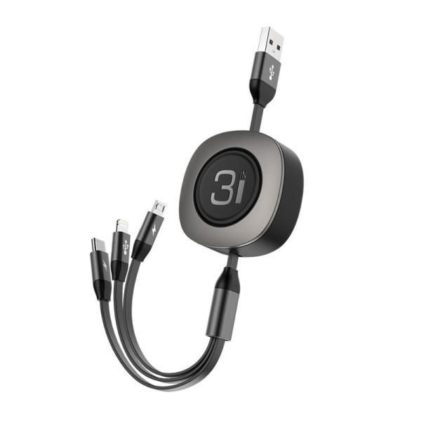ROCK G3 Stretchable 3-in-1 Retractable Cable 1.2m (3.6A)