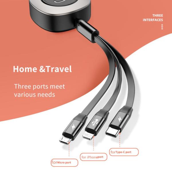 ROCK G3 Stretchable 3-in-1 Retractable Cable 1.2m (3.6A)