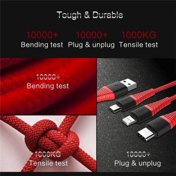 ROCK Hi-Tensile 3-in-1 Fast Charging Cable 1.2m Durable
