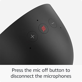 Amazon Echo Spot with microphone off button for privacy, showing its design and ease of control.