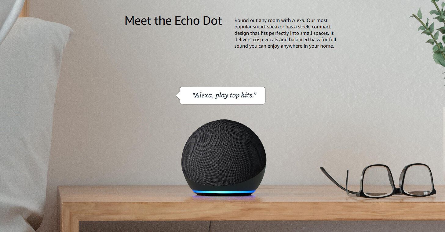 Amazon Echo Dot 4th Gen smart speaker with Alexa, compact design for home automation and voice control.