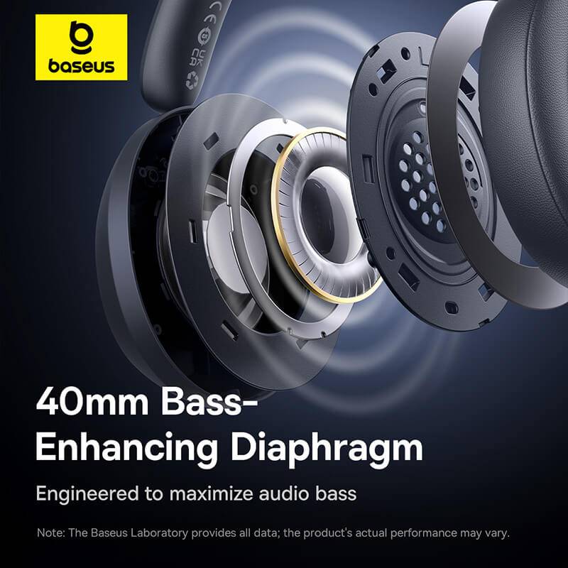 Baseus Bass 35 Max Over-Ear Headphones – 40mm Bass-Enhancing Diaphragm for Deep Powerful Sound